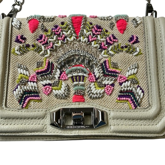 Rebecca Minkoff Beaded Cream Crossbody Bag with Chain Strap - Picture 2 of 12